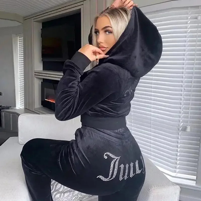 Winter Clothing Ladies - 2025 ใหม่ฤดูหนาว Juicy Coutoure ผู้หญิงกํามะหยี่เพชรแขนยาวกางเกง Hoodie