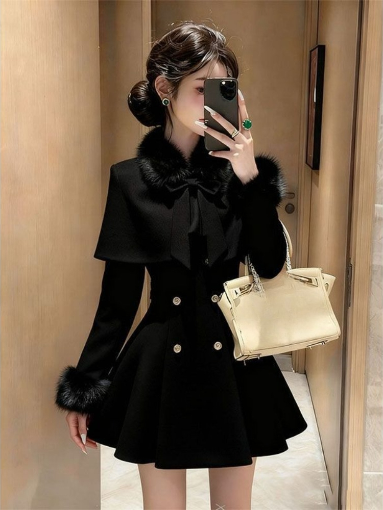 Winter Clothing Ladies - ชุดเซ็ต 2 ชิ้น สไตล์วินเทจฝรั่งเศส ผ้าขนสัตว์ สำหรับผู้หญิง