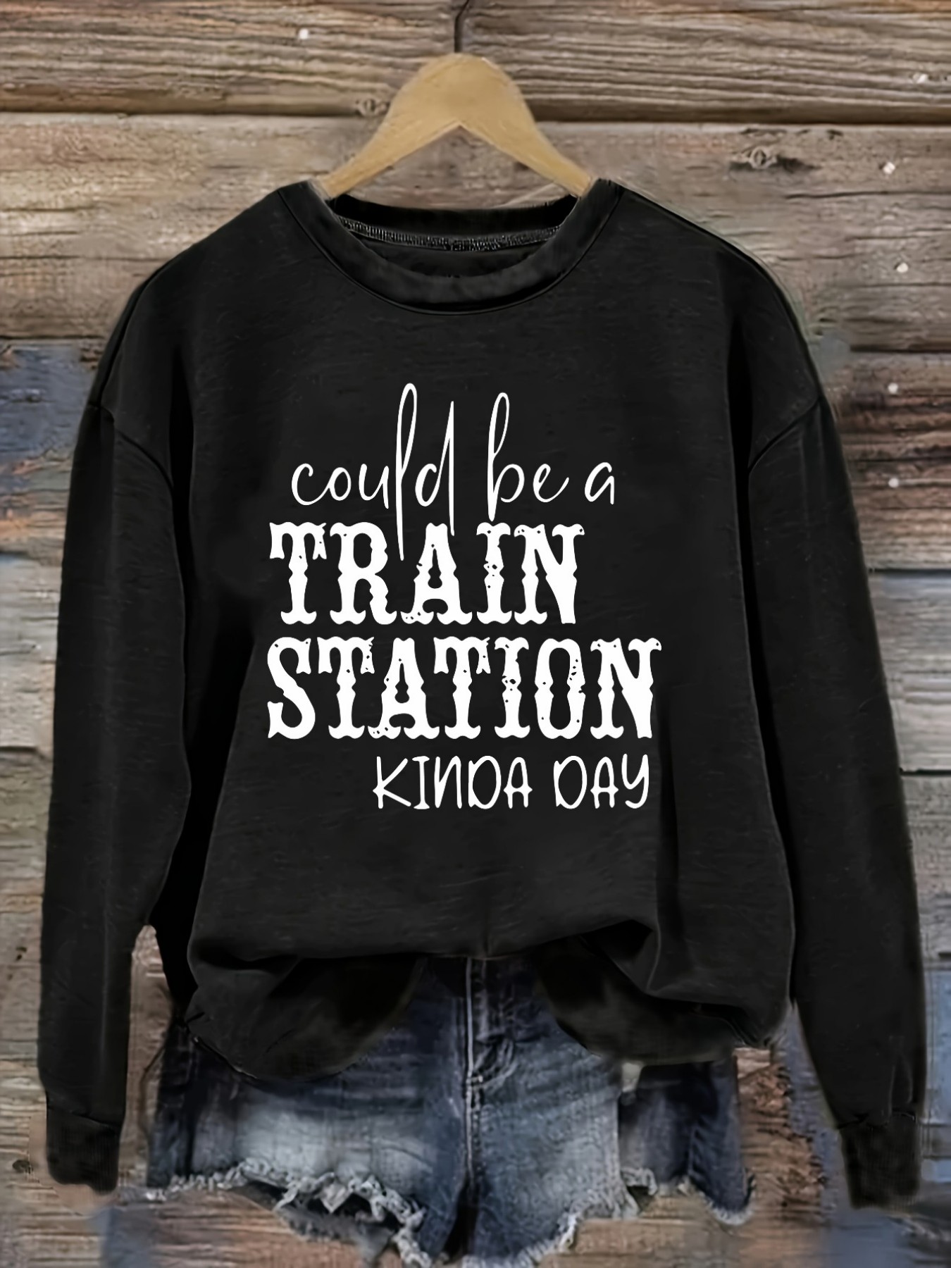 Winter Clothing Usa - เสื้อยืดแขนยาวคอกลมสำหรับผู้หญิง สไตล์ลำลอง ดีไซน์ที่เหมาะกับวันสบายๆ ที่สถานีรถไฟ เสื้อผ้าผู้หญิงคอกลม ซักเครื่องได้