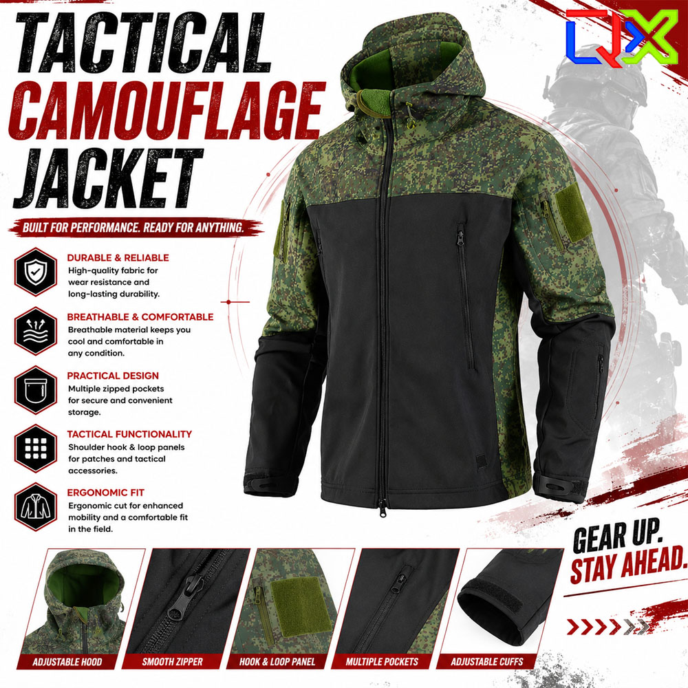 Windproof Jacket Softshell - เสื้อแจ็คเก็ตซอฟต์เชลล์ลายพราง QX Tactical กันลม กันน้ำ สำหรับกิจกรรมกลางแจ้ง