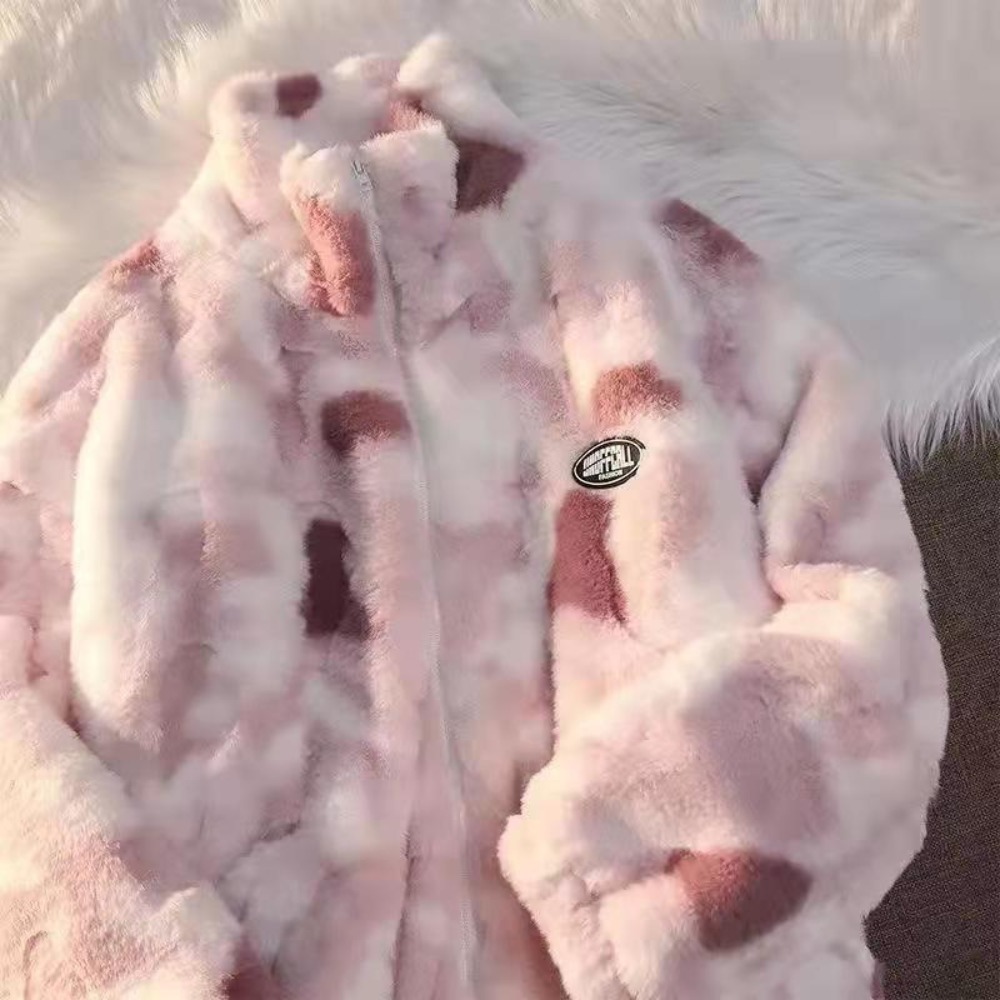 Winter Clothing H&M - ใหม่ผู้หญิง Tie Dye Lamb เสื้อขนแกะฤดูใบไม้ร่วงฤดูหนาวซิป WARM