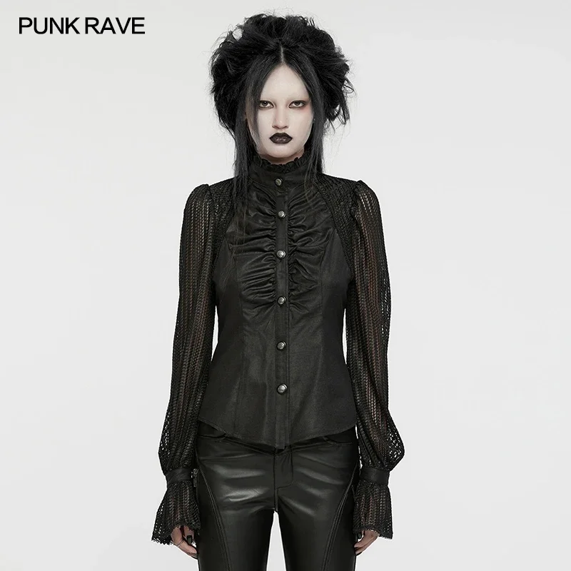 Winter Clothing Visuals - PUNK RAVE Women's Gothic โคมไฟแขนรูปแบบประณีตภาพเสื้อ Messy