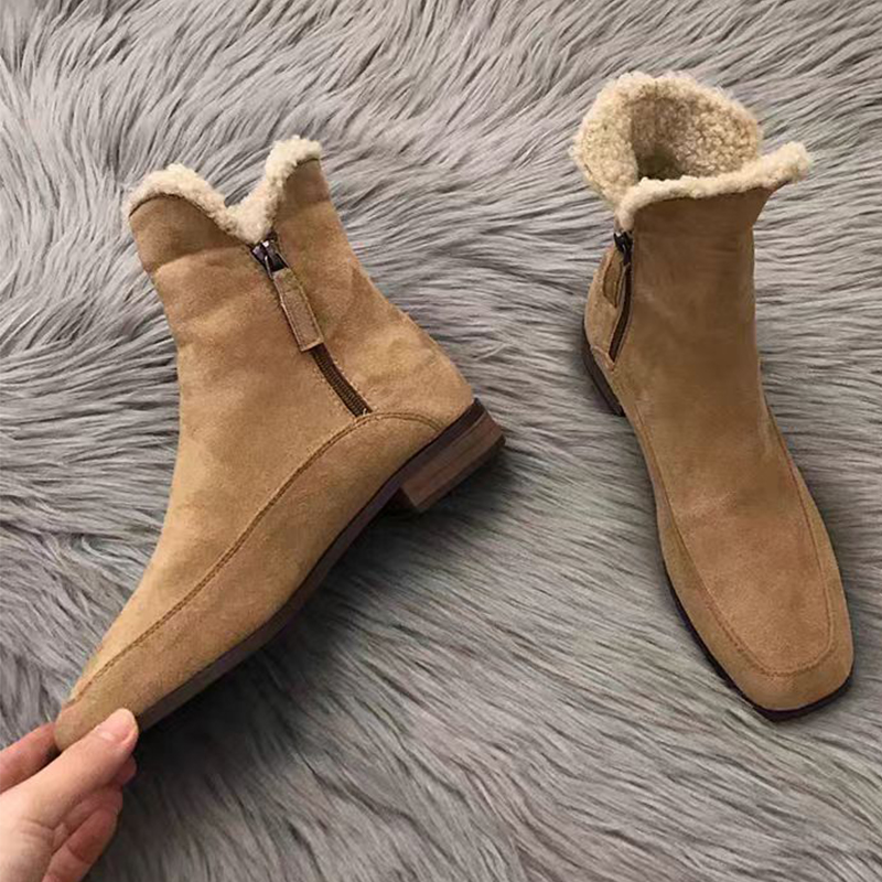 Winter Clothing Ladies - รองเท้าบูทข้อเท้าขนเฟอร์แบบใหม่ปี 2026 สำหรับผู้หญิง รองเท้าผ้าฝ้ายบุขนกำมะหยี่อุ่นๆ แฟชั่นรองเท้าบูทขนสั้นสำหรับฤดูหนาว รองเท้าบูทลำลองใส่สบายสำหรับผู้หญิง