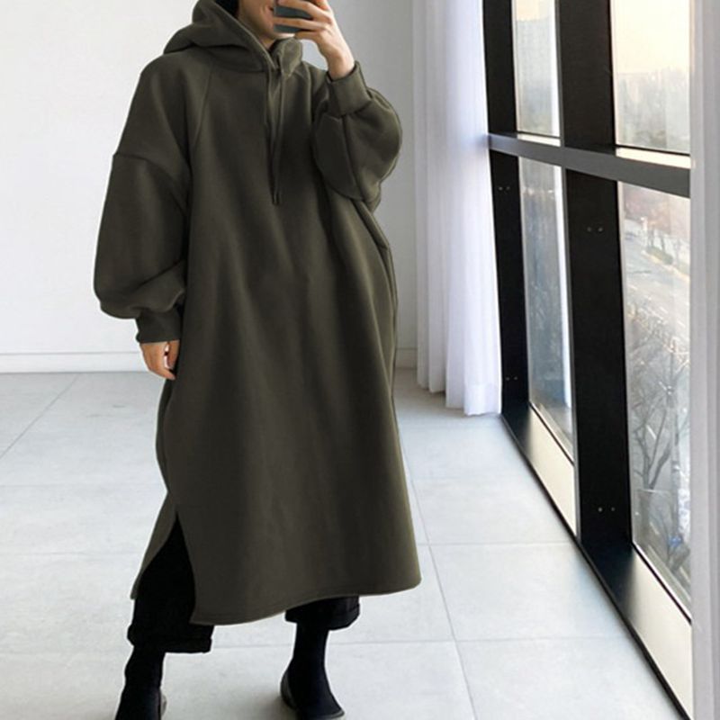 Winter Clothing Ladies - เสื้อสเวตเตอร์มีฮู้ดแฟชั่นสำหรับผู้หญิงไซส์ใหญ่ 150 กก. สำหรับฤดูใบไม้ร่วงและฤดูหนาว ผ้าฟลีซสีพื้น แบบสวมใส่สบายๆ