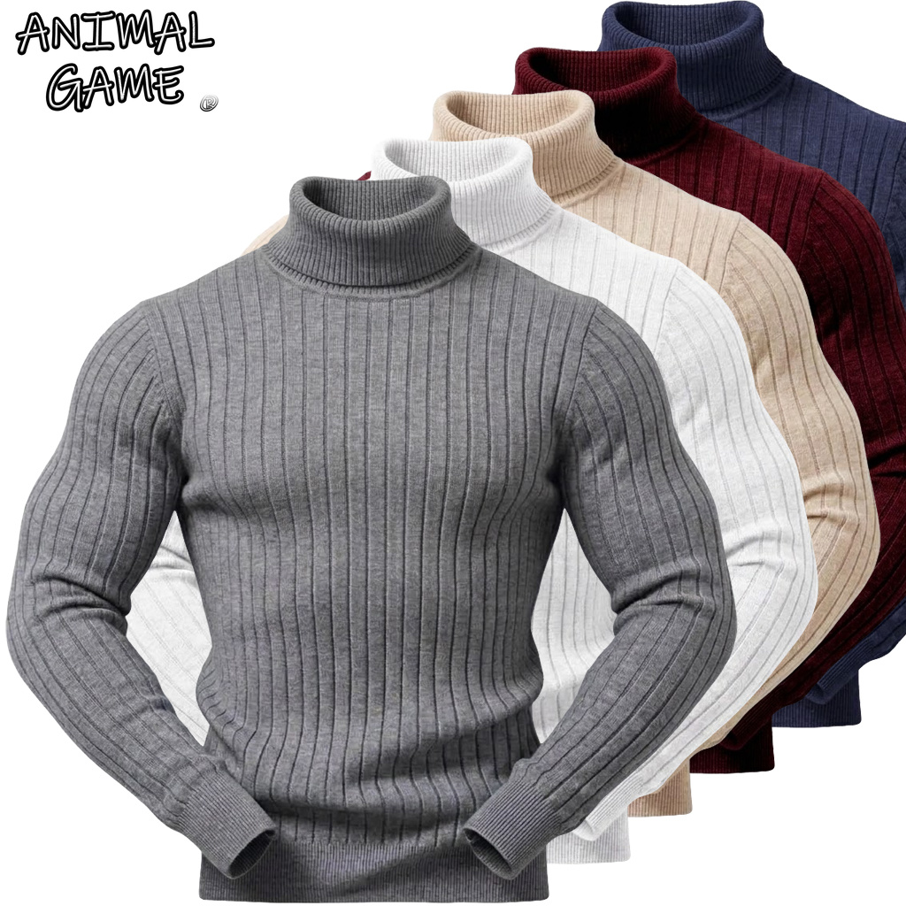Winter Clothing Game - เสื้อสเวตเตอร์คอเต่าทรงเข้ารูปสำหรับผู้ชาย แขนยาว ถักนิตติ้ง คอสูง ให้ความอบอุ่นในฤดูหนาว เสื้อผ้าถักลำลองสำหรับผู้ชาย
