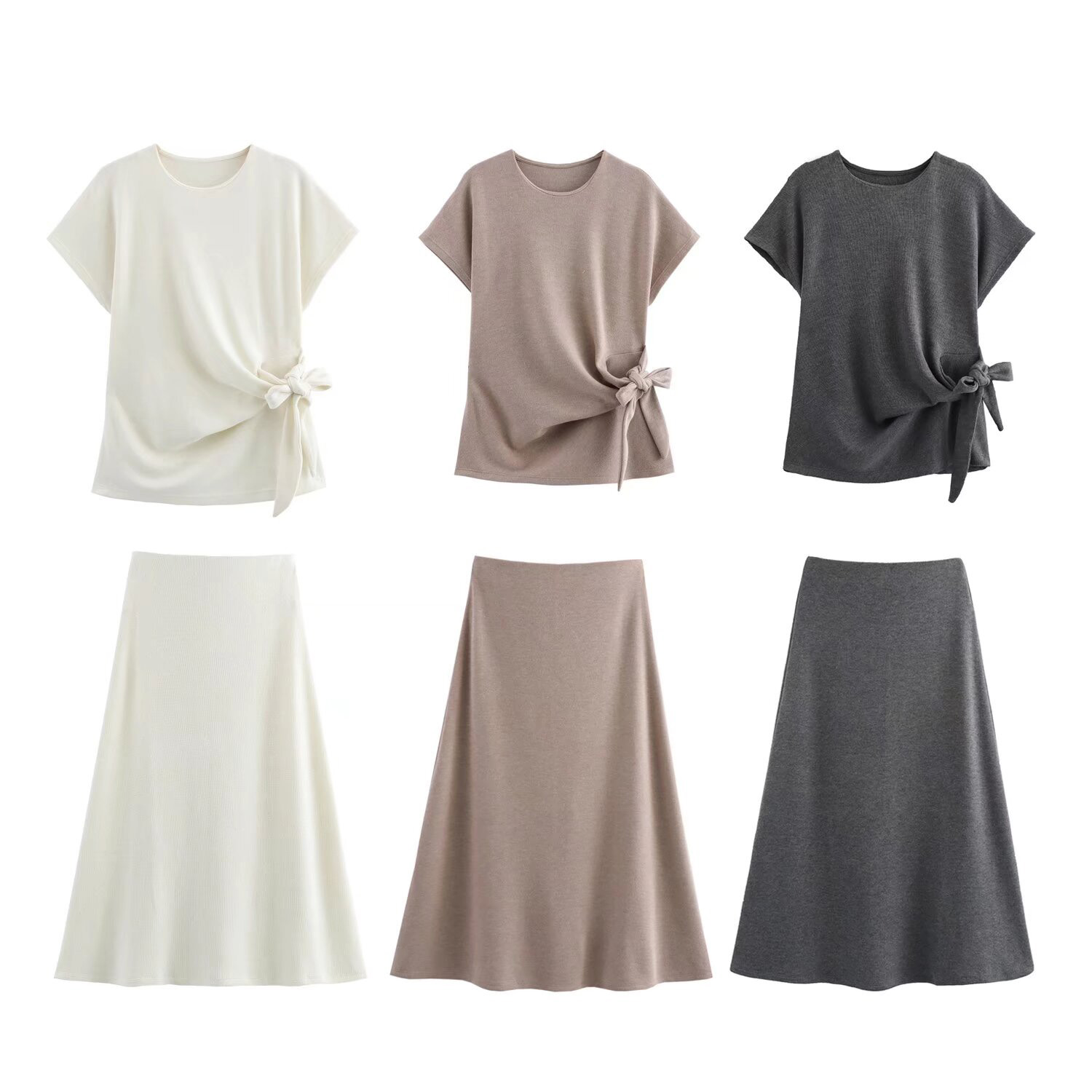 Winter Wear Clothes - ชุดสูทแฟชั่นสไตล์ยุโรปและอเมริกาสําหรับผู้หญิงใหม่นุ่มแขนสั้นยืดหยุ่นเอวสูงกระโปรงยาวกลาง