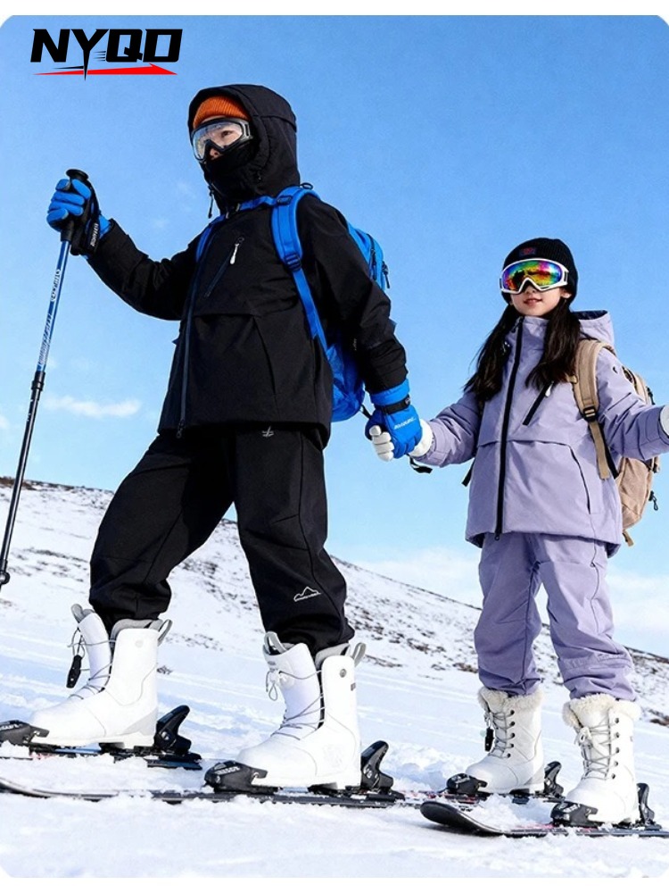 Ski Pants Waterproof - ชุดสกีเด็ก เสื้อ+กางเกง ชุดสโนว์บอร์ดฤดูหนาวสำหรับเด็กชายและเด็กหญิง กันลม กันน้ำ เสื้อแจ็คเก็ตสกีเด็ก