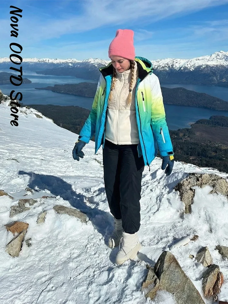 Ski Pants Waterproof - ชุดสกีสำหรับผู้หญิงแบบออมเบรสำหรับฤดูหนาว เสื้อแจ็คเก็ตและกางเกงมีฮู้ด กันน้ำ กันลม อุ่น พร้อมชุดกันหนาวสำหรับเล่นกีฬากลางแจ้งและเล่นหิมะ