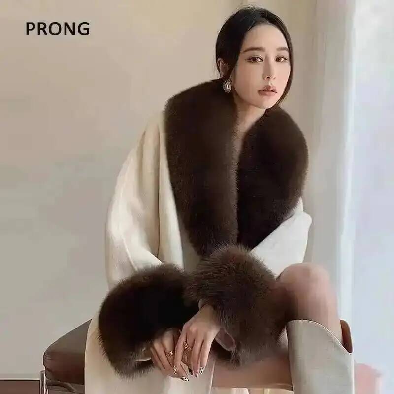 Winter Clothing Deals - เสื้อโค้ทคอปกขนสุนัขจิ้งจอกแท้สำหรับฤดูหนาว100% ชุดเสื้อแจ็กเก็ตเสื้อคลุมขนสัตว์ผ้าคลุมไหล่ขนปุยสุดหรูผ้าคลุมไหล่พันผ้าพันคอ