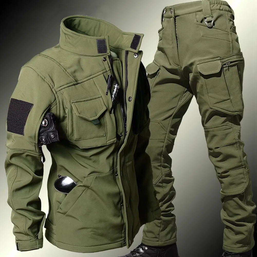 Windproof Jacket Softshell - ผู้ชายยุทธวิธีชุดฤดูหนาว Shark Skin Soft Shell กันน้ํา