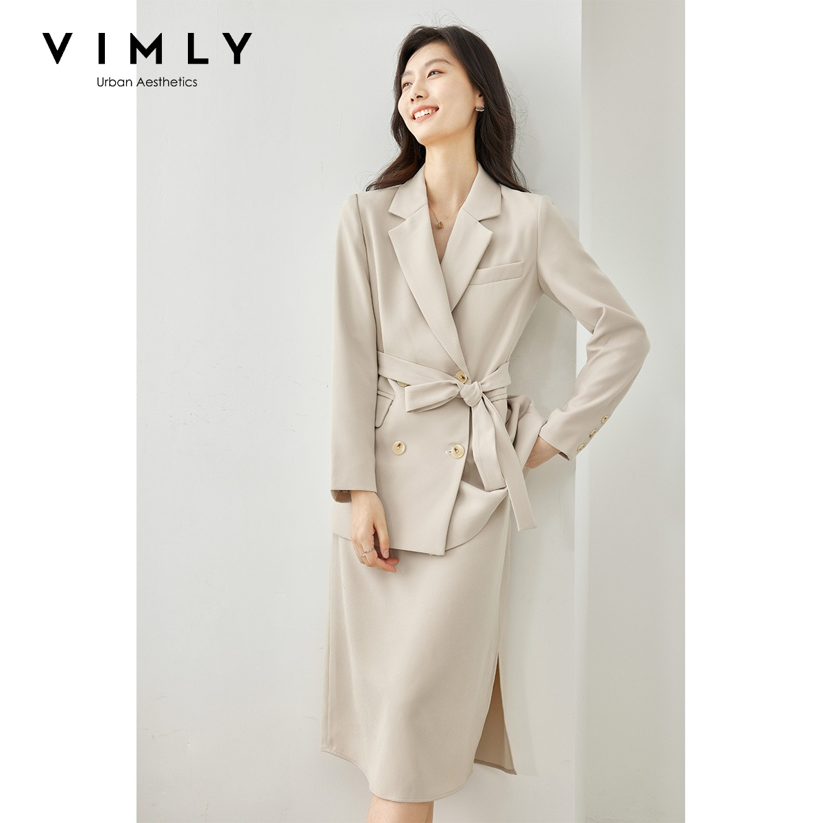 Winter Clothing Deals - ชุดเซ็ตสองชิ้นสำหรับผู้หญิง VIMLY คอลเลคชั่นฤดูใบไม้ร่วง 2026 เสื้อเบลเซอร์และเดรสทรงเข้ารูป สไตล์หรูหราสำหรับสาวออฟฟิศ