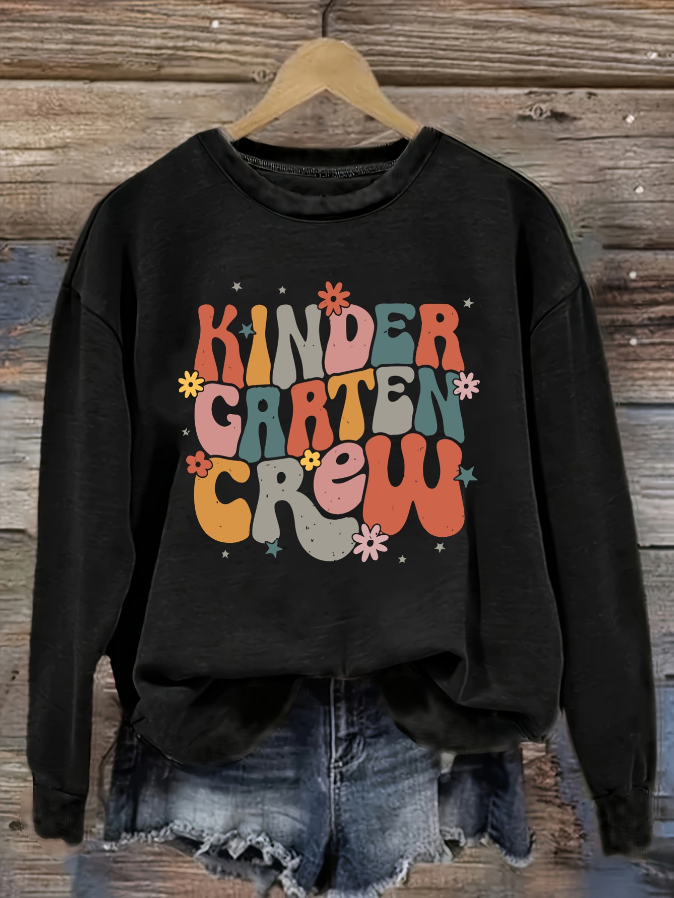 Winter Clothing Usa - เสื้อยืดแขนยาวคอกลมลำลองสำหรับผู้หญิง ลายพิมพ์ดอกไม้สไตล์คิวท์ เสื้อผ้าผู้หญิงคอกลม ซักเครื่องได้ ยืดหยุ่นเล็กน้อย ทรงหลวม