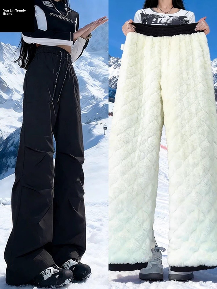 Ski Pants Waterproof - กางเกงขายาวกันน้ำบุผ้าฝ้ายสำหรับฤดูหนาวฮาร์บินภาคตะวันออกเฉียงเหนือ สีดำ เหมาะสำหรับผู้ชายและผู้หญิง ใส่ปีนเขา เล่นสกี กิจกรรมกลางแจ้ง
