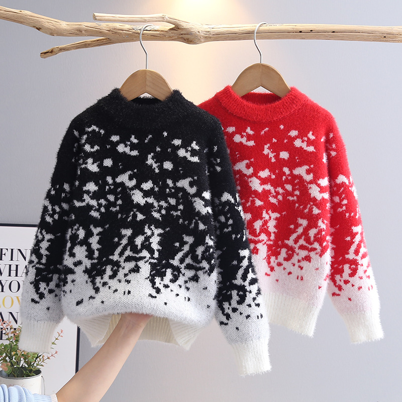 Winter Clothing Drawing - 2025 ฤดูใบไม้ร่วงฤดูหนาวถักเสื้อผ้าเด็กจุดดําเสื้อกันหนาวเด็กNice CozyสีแดงหญิงPulloverอุ่นเสื้อผ้าเด็กIY07131