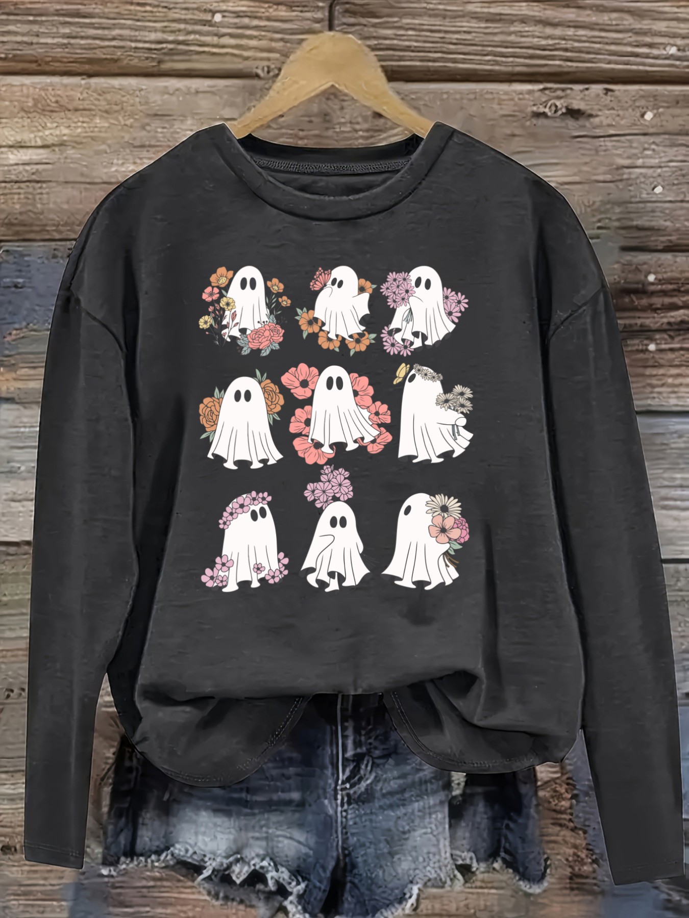 เสื้อยืดแขนยาวคอกลมลายดอกไม้แล - Winter Clothing Usa บทวิจารณ์และราคา