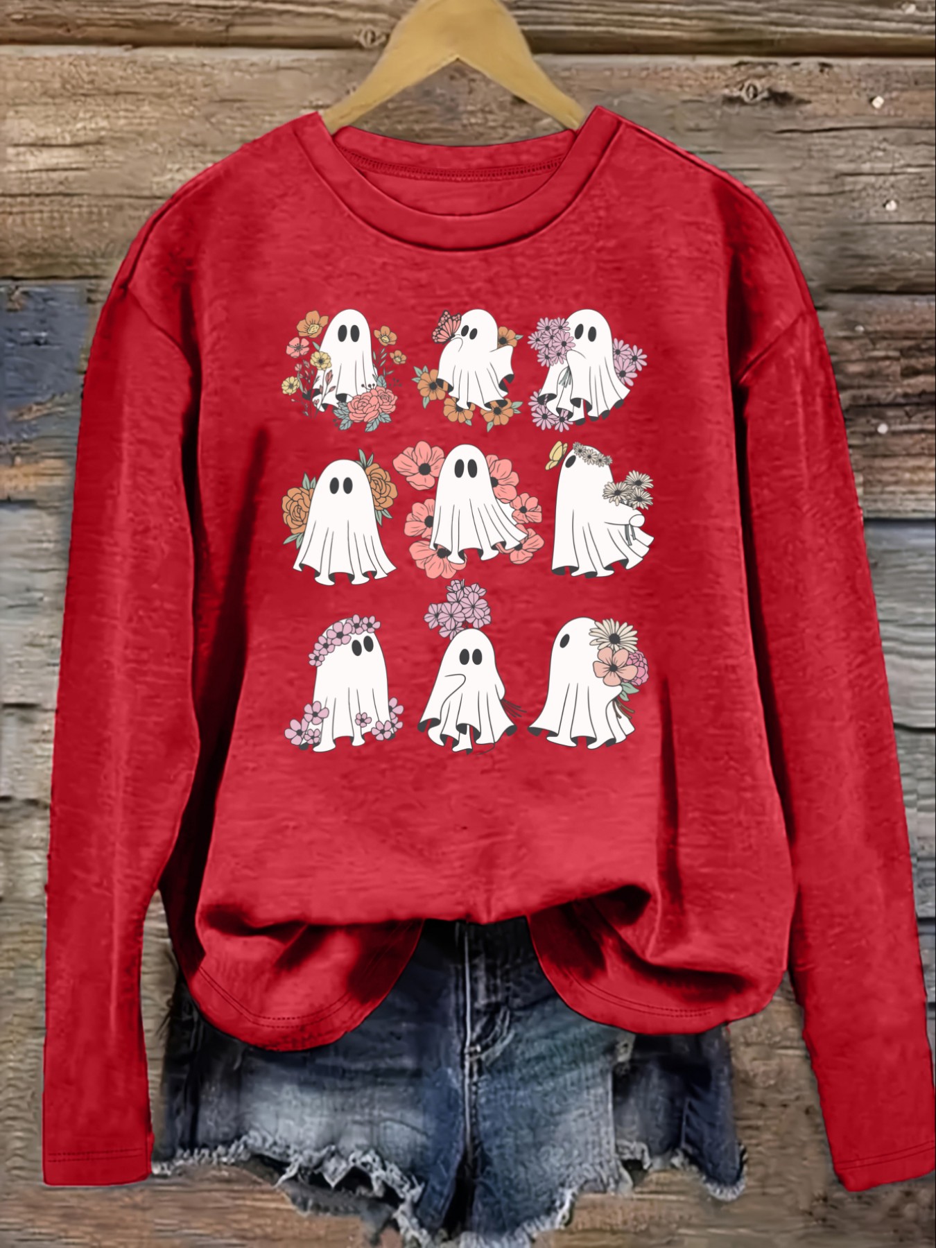 เสื้อยืดแขนยาวคอกลมลายดอกไม้แล - Winter Clothing Usa บทวิจารณ์และราคา